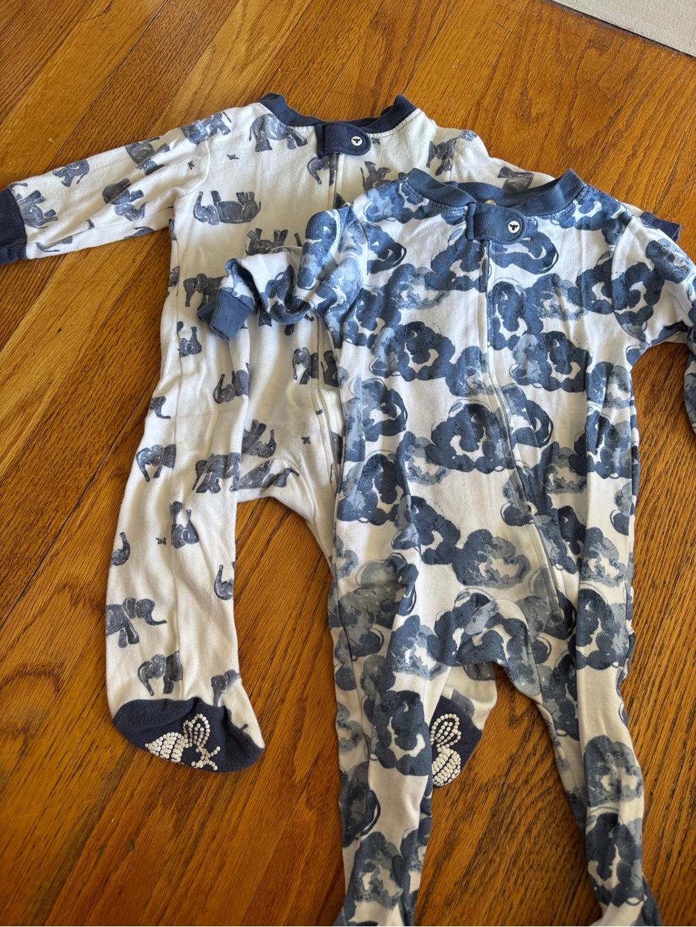 Burt's Bees Baby White Footed One-Piece with Blue Elephant & Cloud Prints